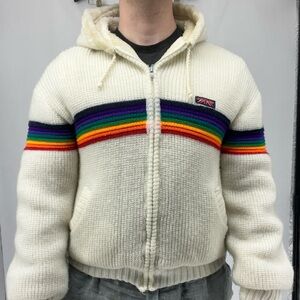 Vintage Brittania Cream lined knit Jacket with Rainbow Stripes